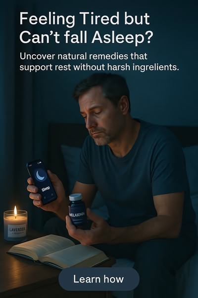 A dark, moody aesthetic featuring a person struggling with sleep, holding a bottle of sleep supplement and their phone to demonstrate a relatable nighttime pain point.